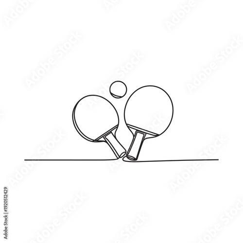 Minimalist line art illustration of two ping pong paddles and a ball in play