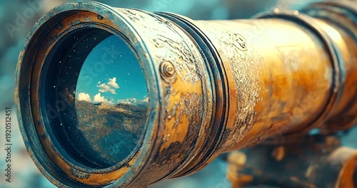 Wallpaper Mural Vintage telescope capturing scenic mountain view Torontodigital.ca