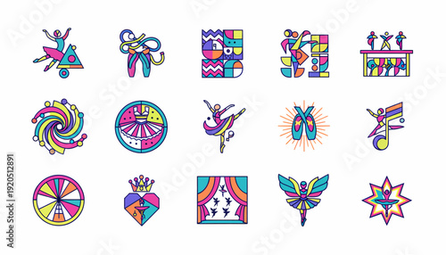 Ballet Icons Set: Dancers, Tutus, Pointe Shoes, Music Note & Abstract Shapes