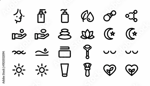Beauty and Skincare Icon Set: Spa, Wellness, Cosmetics, and Health