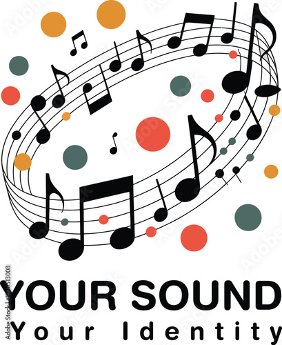 Vibrant musical notes and colorful orbs representing personal sound identity