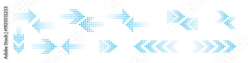 Halftone arrow vector set. Arrow icon. Arrow vector collection. Arrow. Cursor. gradient blue dotted direction symbols pointing to the right. Modern simple arrows. Vector arrow illustration