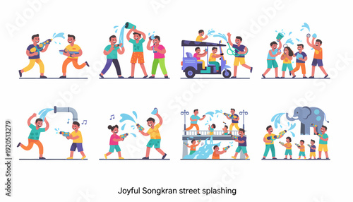 Joyful Songkran Festival: People Splashing Water, Traditional Celebration
