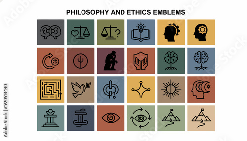 Philosophy and Ethics Emblems: Icons of Thought, Balance, and Knowledge