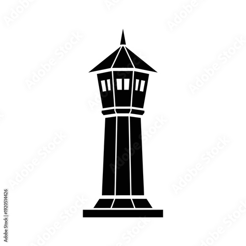 Black Silhouette of a Guard Tower with Octagonal Top and Base