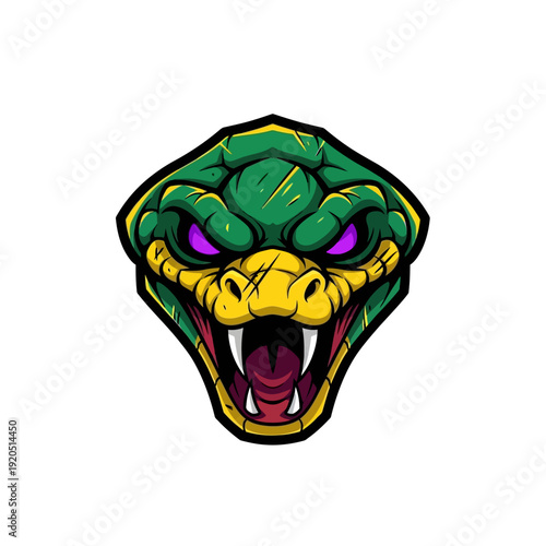 Vibrant snake head illustration on white background with sharp details