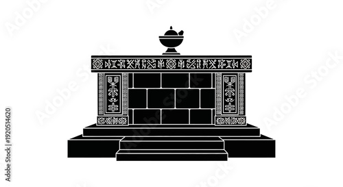 Ancient Egyptian Altar with Hieroglyphs and Incense Burner, Black and White