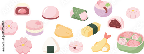 Japanese Spring Food and Sakura Wagashi Sweets for Hanami Festival