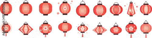 Set of Traditional Red Chinese Lanterns for Lunar New Year and Lantern Festival Celebration