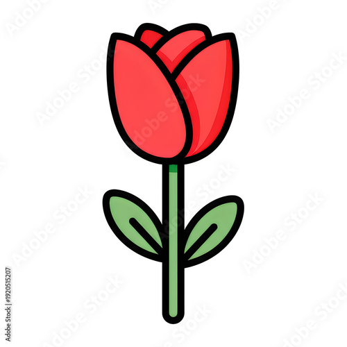 Wallpaper Mural A vibrant and stylized illustration of a red tulip with green leaves and stem Torontodigital.ca