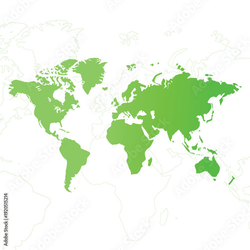 Green World Map Vector Illustration with Minimal Outline on White Background