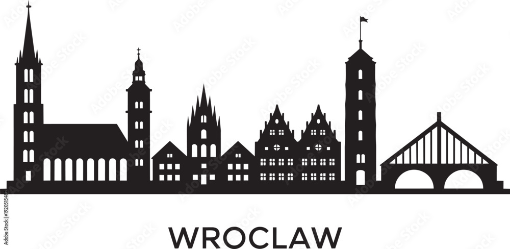 Obraz premium Wroclaw city skyline silhouette black icon vector illustration isolated on transparent background