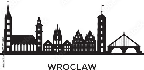 Wroclaw city skyline silhouette black icon vector illustration isolated on transparent background
