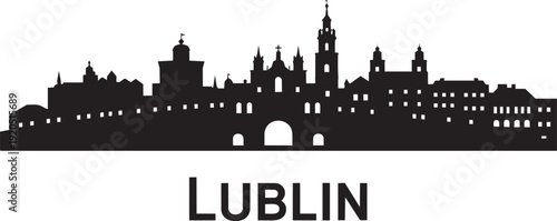 Lublin city skyline silhouette black icon vector illustration isolated on transparent background