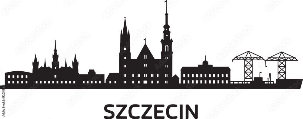Fototapeta premium Szczecin city skyline silhouette black icon vector illustration isolated on transparent background