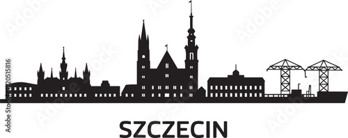 Szczecin city skyline silhouette black icon vector illustration isolated on transparent background