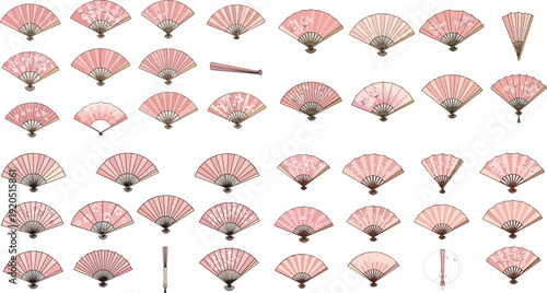 Japanese Folding Fan Sensu Collection with Sakura Pattern for Hina Matsuri Festival