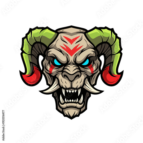 Monster illustration with sharp teeth and horns against white background