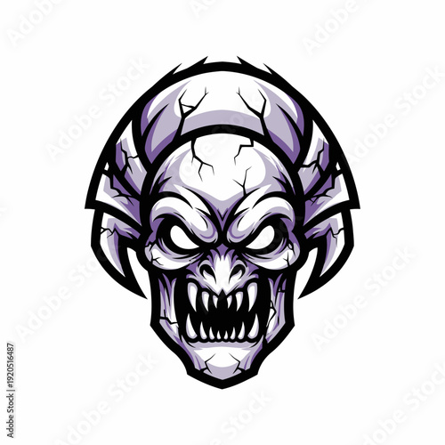 Monster illustration with sharp teeth and intense expression vector design