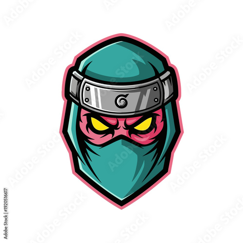 Ninja head illustration vector art of a masked warrior with intense expression