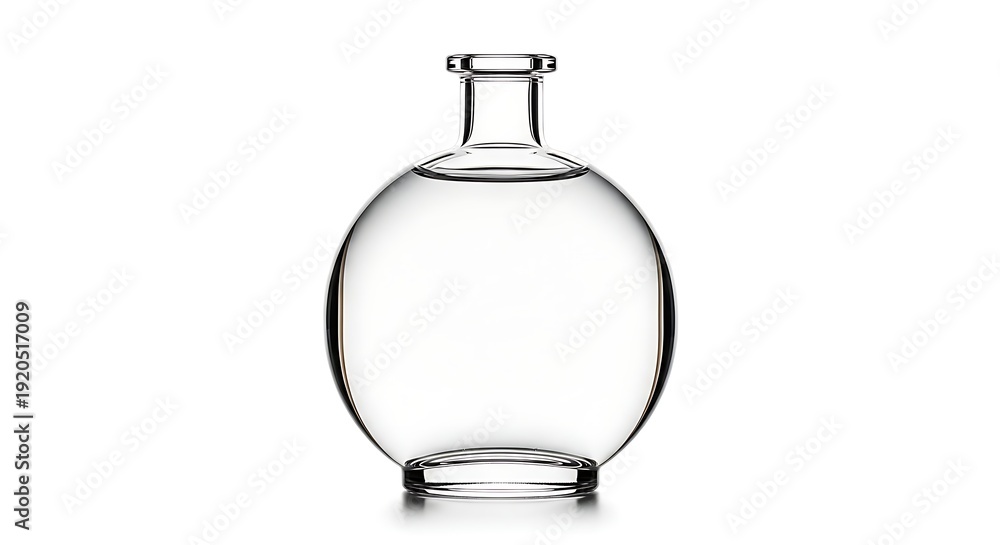 Obraz premium Elegant Clear Glass Bottle with Minimalist Design on a Clean White Background Display