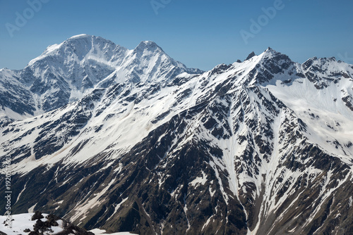 Snow-white peaks of the Caucasus Mountains. Republic of Kabardino-Balkaria, Russia