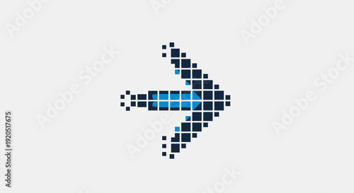 Blue arrow icon and vector illustration of a 3d cursor pointer for web design and business technology communication on a computer mouse click button