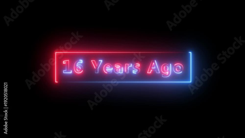 Neon 16 years ago text icon animation. Count 16 -years neon sign. Neon celebrates year animation.  4k animation Horizontal glowing colorful neon line animation .