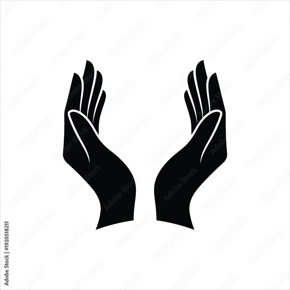 Obraz premium Black cupped hands open upward on white background vector