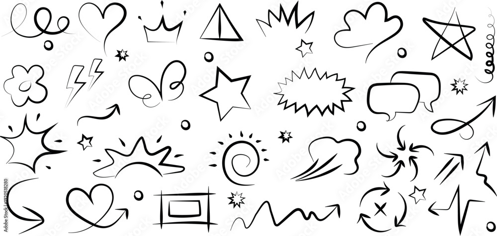 Obraz premium Collection of hand drawn shapes and symbols
