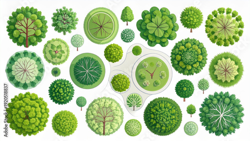Urban Trees Top View Vector Set – Flat Aerial Landscape Plan Greenery Collection