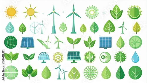 Eco & Sustainability Icons – Flat Vector Set of Environmental Concepts