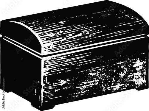Old wooden chest with curved lid in vintage black and white engraving