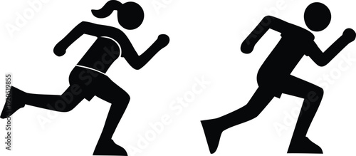 Running Man and Woman Flat Sport Icon Set