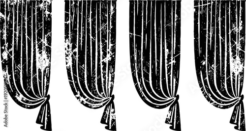 grunge curtains set with tied back drapes, rough textured window treatments elements