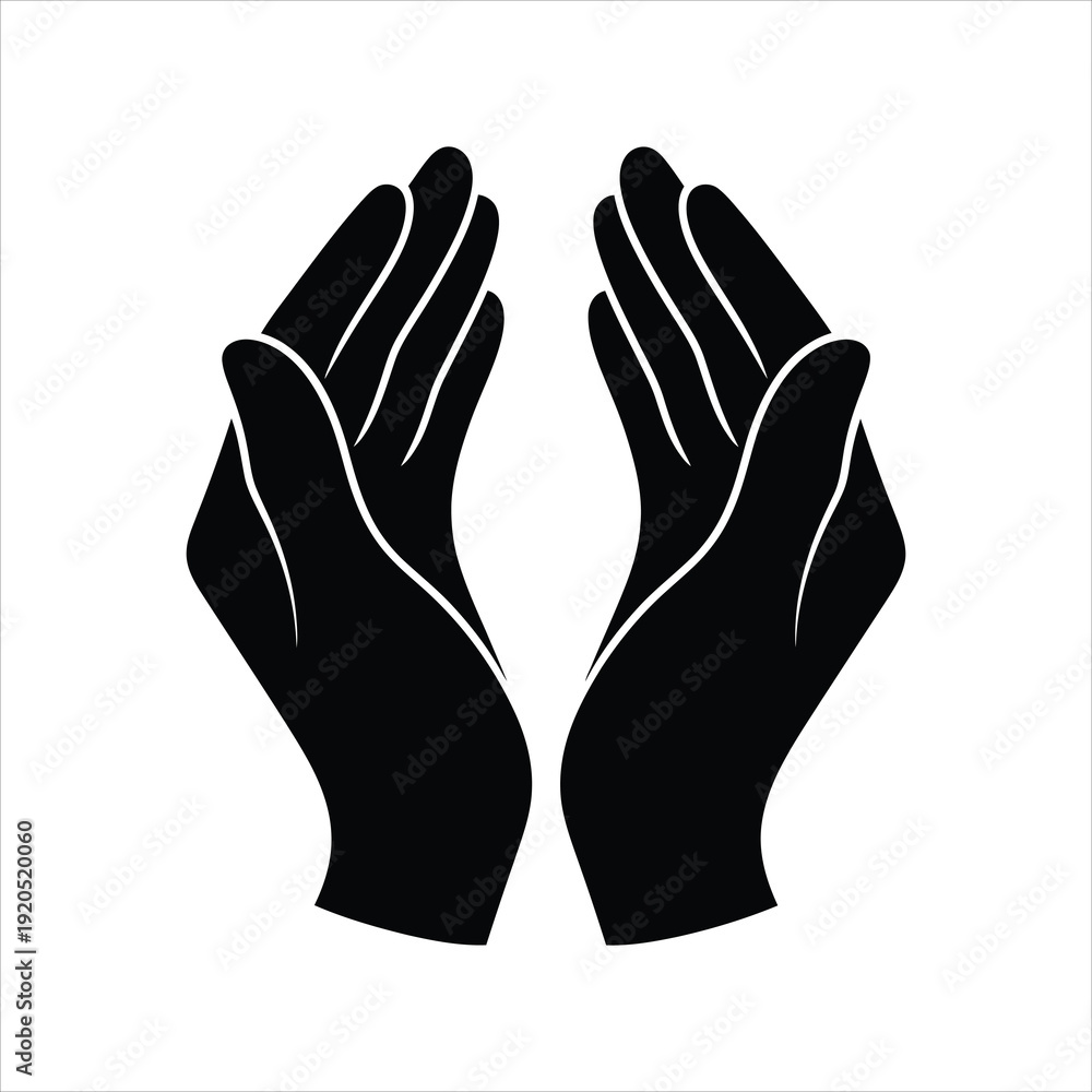 Obraz premium Two black cupped hands reaching upwards against white background vector