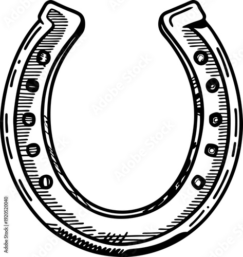 hand drawn horseshoe illustration lucky charm symbol, western cowboy accessory detail