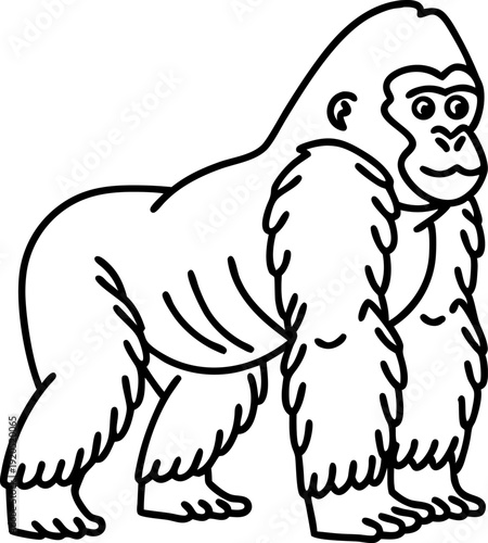 Gorilla illustration standing with muscular body and fur detailed features