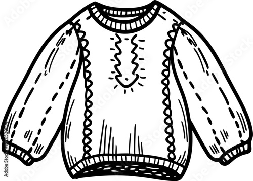 Hand drawn knitted sweater illustration with long sleeves and round neckline, cozy warm garment design