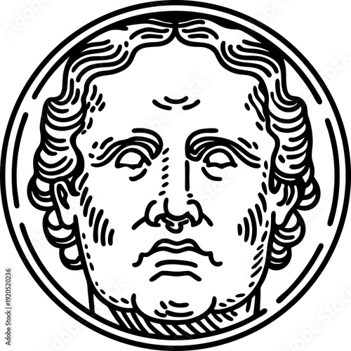 Ancient roman coin with detailed engraved male face profile in classic historical