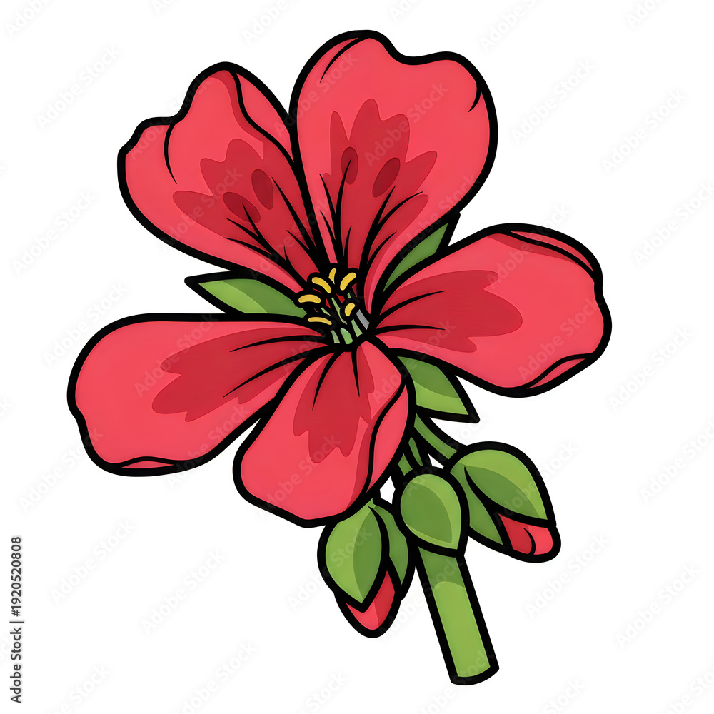 custom made wallpaper toronto digitalA vibrant illustration of a single red geranium flower with green leaves and buds