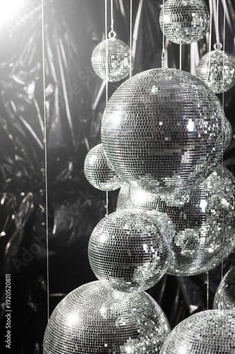 Disco mirrorball installation background creating nightlife atmosphere