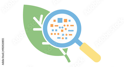 Magnifying Glass Inspecting Green Leaf Illustration.