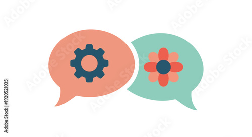 Speech Bubbles with Gear and Flower.