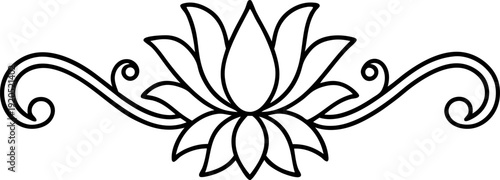 Decorative lotus flower ornament with swirling elegant floral design element