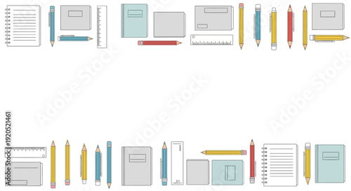 Flat illustration of school supplies border with copy space