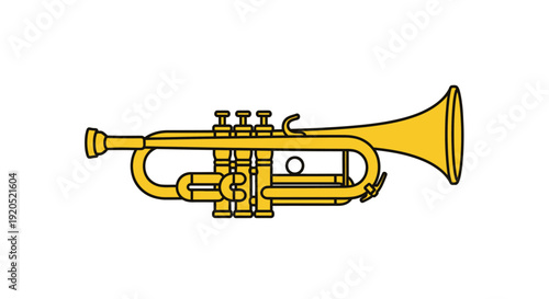 Bright golden trumpet vector illustration on white background.