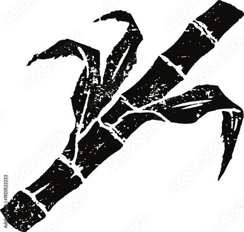Black sugarcane stalk with leaves silhouette tropical agricultural plant symbol high contrast illustration