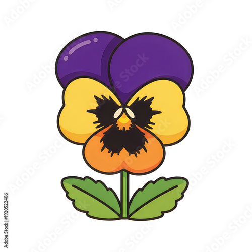 Wallpaper Mural A stylized cartoon depiction of a pansy flower with purple, yellow, and black petals Torontodigital.ca
