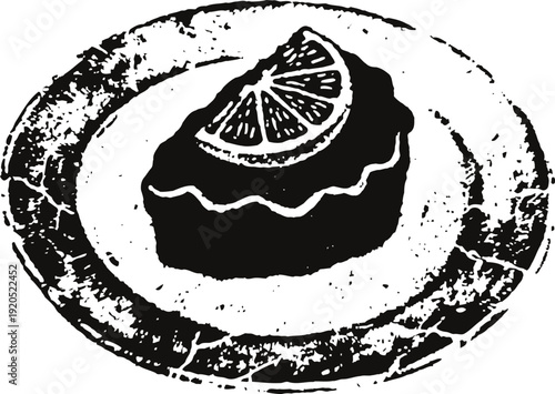 Lemon tart slice on plate dessert with citrus topping sweet baked pastry treat illustration